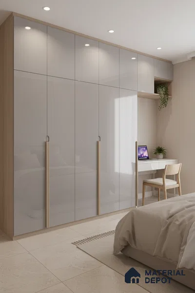 Ferrero 1B 0898 Misty Gray 8 ft x 4 ft Solid Series High Gloss Finish Acrylic Laminate - 1.5 mm (LM 01148) | Matching Edgeband Code - 898 | Suitable for Kitchen Cabinets, Study Areas, Wardrobe