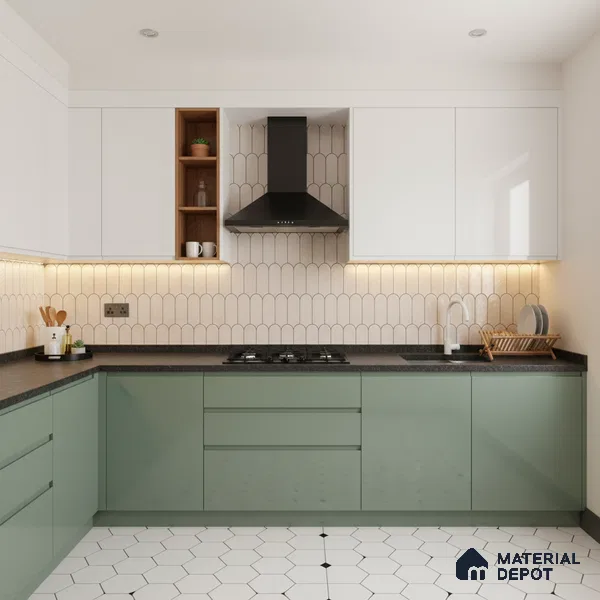 Ferrero 1B 0896 Meadow Green 8 ft x 4 ft Solid Series High Gloss Finish Acrylic Laminate - 1.5 mm (LM 01154) | Matching Edgeband Code - 896 | Suitable for Kitchen Cabinets, Study Areas, Wardrobe