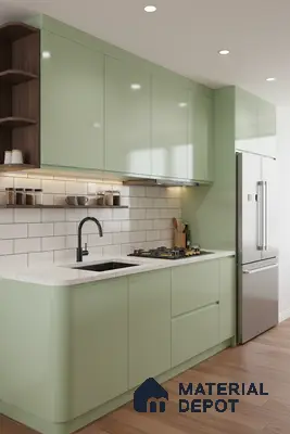 Ferrero 1B 0864 Pista Green 8 ft x 4 ft Solid Series High Gloss Finish Acrylic Laminate - 1.5 mm (LM 01156) | Matching Edgeband Code - 864 | Suitable for Kitchen Cabinets, Study Areas, Wardrobe