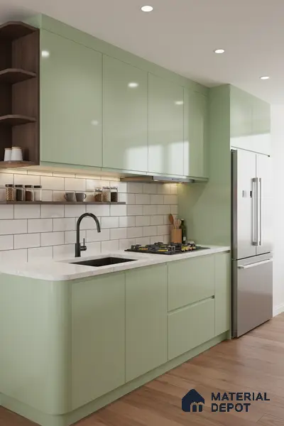 Ferrero 1B 0864 Pista Green 8 ft x 4 ft Solid Series High Gloss Finish Acrylic Laminate - 1.5 mm (LM 01156) | Matching Edgeband Code - 864 | Suitable for Kitchen Cabinets, Study Areas, Wardrobe