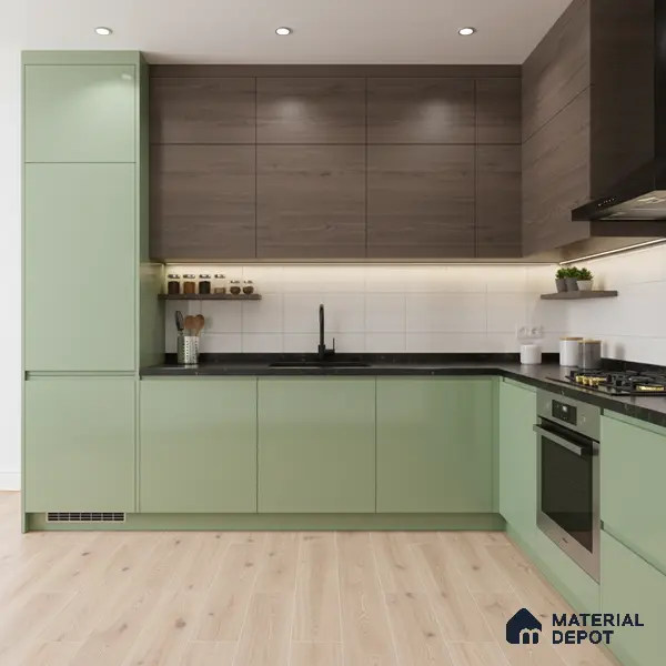 Ferrero 1B 0864 Pista Green 8 ft x 4 ft Solid Series High Gloss Finish Acrylic Laminate - 1.5 mm (LM 01156) | Matching Edgeband Code - 864 | Suitable for Kitchen Cabinets, Study Areas, Wardrobe