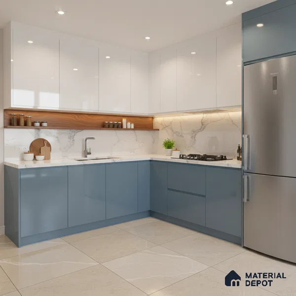 Ferrero 1B 0889 Glacier Blue 8 ft x 4 ft Solid Series High Gloss Finish Acrylic Laminate - 1.5 mm (LM 01164) | Matching Edgeband Code - 889 | Suitable for Kitchen Cabinets, Study Areas, Wardrobe