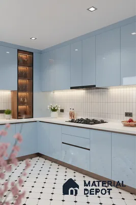 Ferrero 1B 0837 Sky Blue 8 ft x 4 ft Solid Series High Gloss Finish Acrylic Laminate - 1.5 mm (LM 01165) | Matching Edgeband Code - 837 | Suitable for Kitchen Cabinets, Study Areas, Wardrobe