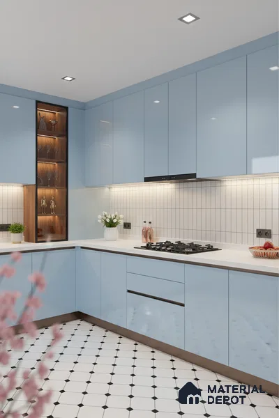 Ferrero 1B 0837 Sky Blue 8 ft x 4 ft Solid Series High Gloss Finish Acrylic Laminate - 1.5 mm (LM 01165) | Matching Edgeband Code - 837 | Suitable for Kitchen Cabinets, Study Areas, Wardrobe