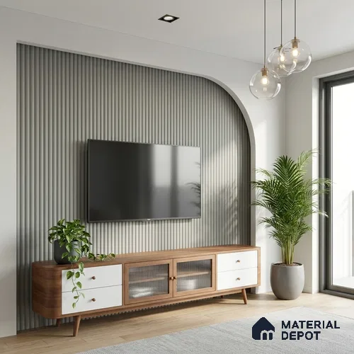 Fluted Solid Color Look LM 01196 Castleton Grey 8 ft x 4 ft Texture Finish Laminates - 1 mm  | Suitable for TV Unit, Wardrobe, Kitchen Cabinets