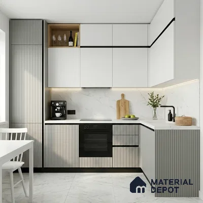 Fluted Solid Color Look LM 01196 Castleton Grey 8 ft x 4 ft Texture Finish Laminates - 1 mm  | Suitable for TV Unit, Wardrobe, Kitchen Cabinets