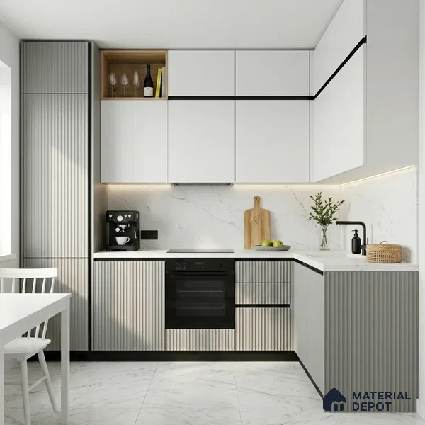 Fluted Solid Color Look LM 01196 Castleton Grey 8 ft x 4 ft Texture Finish Laminates - 1 mm  | Suitable for TV Unit, Wardrobe, Kitchen Cabinets