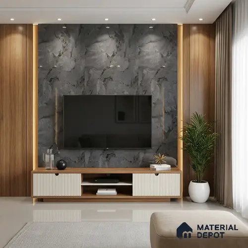 Stone Look LM 01197 Slat Silk 8 ft x 4 ft High Gloss Finish Laminates - 1 mm  | Suitable for TV Unit, Wardrobe, Kitchen Cabinets