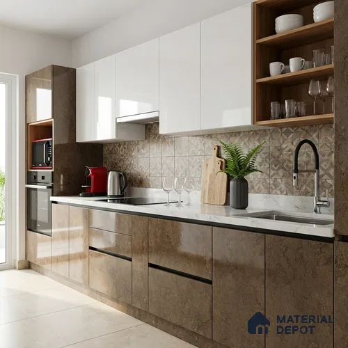 Stone Look LM 01203 Austin Walnut 8 ft x 4 ft High Gloss Finish Laminates - 1 mm  | Suitable for TV Unit, Wardrobe, Kitchen Cabinets