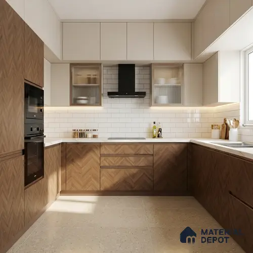 Wooden Look LM 01257 V Wooden 8 ft x 4 ft Chevron Planks Finish Decorative Laminate - 1 mm | Suitable for TV Unit, Wardrobe, Kitchen Cabinets