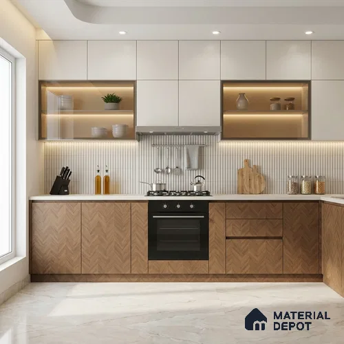 Wooden Look LM 01257 V Wooden 8 ft x 4 ft Chevron Planks Finish Decorative Laminate - 1 mm | Suitable for TV Unit, Wardrobe, Kitchen Cabinets