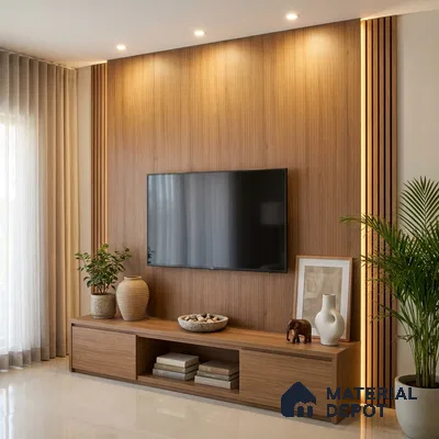 Wooden Fluted Look LM 01269 Alstonia 8 ft x 4 ft Bamboo Channel Finish Decorative Laminate - 1 mm | Suitable for TV Unit, Wardrobe, Kitchen Cabinets