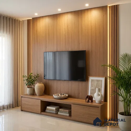 Wooden Fluted Look LM 01269 Alstonia 8 ft x 4 ft Bamboo Channel Finish Decorative Laminate - 1 mm | Suitable for TV Unit, Wardrobe, Kitchen Cabinets