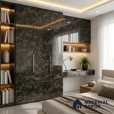 Brown Marble Look LM 01285 8 ft x 4 ft High Gloss Finish Decorative Laminate - 1 mm | Suitable for TV Unit, Wardrobe, Kitchen Cabinets