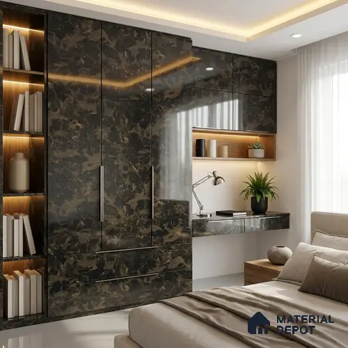 Brown Marble Look LM 01285 8 ft x 4 ft High Gloss Finish Decorative Laminate - 1 mm | Suitable for TV Unit, Wardrobe, Kitchen Cabinets
