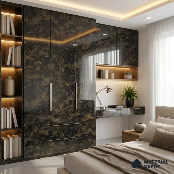 Brown Marble Look LM 01285 8 ft x 4 ft High Gloss Finish Decorative Laminate - 1 mm | Suitable for TV Unit, Wardrobe, Kitchen Cabinets