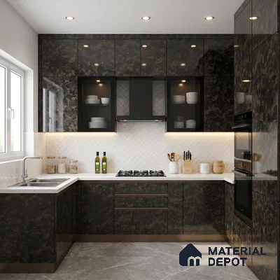 Brown Marble Look LM 01285 8 ft x 4 ft High Gloss Finish Decorative Laminate - 1 mm | Suitable for TV Unit, Wardrobe, Kitchen Cabinets
