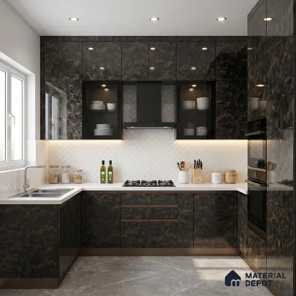 Brown Marble Look LM 01285 8 ft x 4 ft High Gloss Finish Decorative Laminate - 1 mm | Suitable for TV Unit, Wardrobe, Kitchen Cabinets