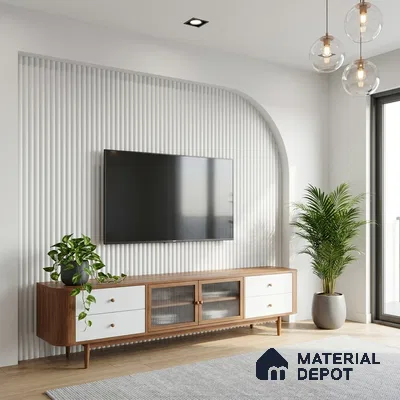 Fluted Solid Color Look LM 01347 Nickel Grey 8 ft x 4 ft Texture Finish Decorative Laminate - 1 mm  | Suitable for TV Unit, Wardrobe, Kitchen Cabinets