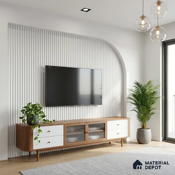 Fluted Solid Color Look LM 01347 Nickel Grey 8 ft x 4 ft Texture Finish Decorative Laminate - 1 mm  | Suitable for TV Unit, Wardrobe, Kitchen Cabinets
