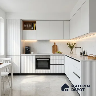 Fluted Solid Color Look LM 01347 Nickel Grey 8 ft x 4 ft Texture Finish Decorative Laminate - 1 mm  | Suitable for TV Unit, Wardrobe, Kitchen Cabinets