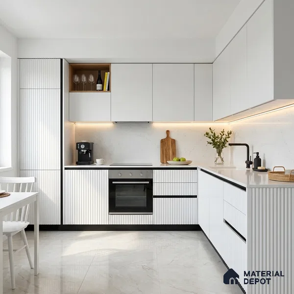 Fluted Solid Color Look LM 01347 Nickel Grey 8 ft x 4 ft Texture Finish Decorative Laminate - 1 mm  | Suitable for TV Unit, Wardrobe, Kitchen Cabinets