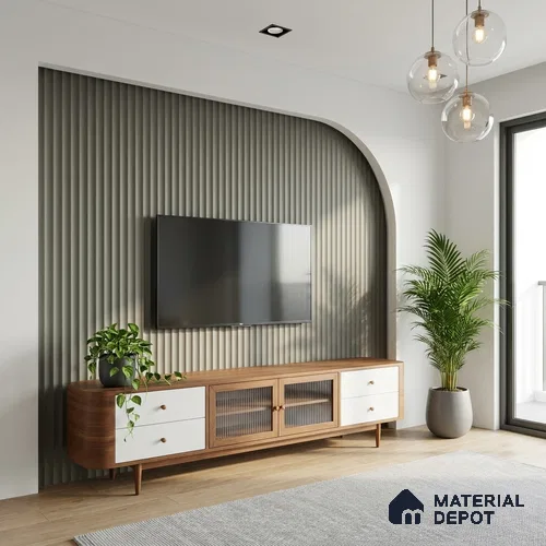 Fluted Solid Color Look LM 01348 Sheer 8 ft x 4 ft Texture Finish Decorative Laminate - 1 mm  | Suitable for TV Unit, Wardrobe, Kitchen Cabinets