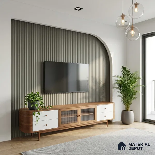 Fluted Solid Color Look LM 01348 Sheer 8 ft x 4 ft Texture Finish Decorative Laminate - 1 mm | Suitable for TV Unit, Wardrobe, Kitchen Cabinets
