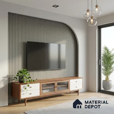 Fluted Solid Color Look LM 01349 Mud Ash 8 ft x 4 ft Texture Finish Decorative Laminate - 1 mm  | Suitable for TV Unit, Wardrobe, Kitchen Cabinets