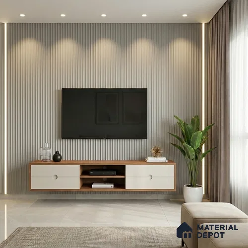 Fluted Solid Color Look LM 01353 Dust 8 ft x 4 ft Texture Finish Decorative Laminate - 1 mm  | Suitable for TV Unit, Wardrobe, Kitchen Cabinets