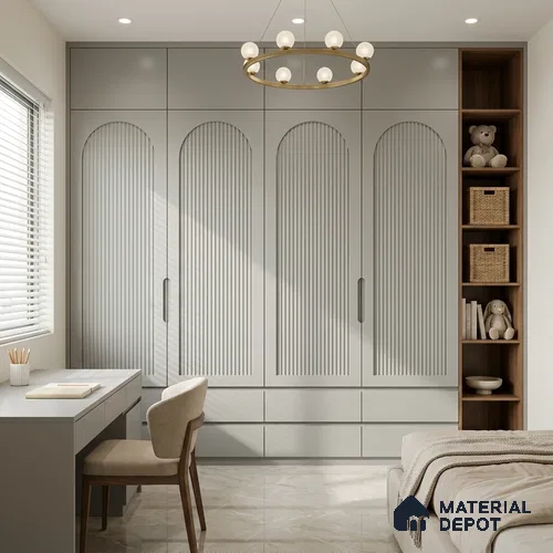 Fluted Solid Color Look LM 01353 Dust 8 ft x 4 ft Texture Finish Decorative Laminate - 1 mm | Suitable for TV Unit, Wardrobe, Kitchen Cabinets