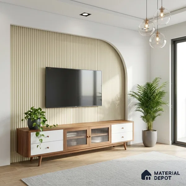 Fluted Solid Color Look LM 01354 Mysore Ivory 8 ft x 4 ft Texture Finish Decorative Laminate - 1 mm  | Suitable for TV Unit, Wardrobe, Kitchen Cabinets