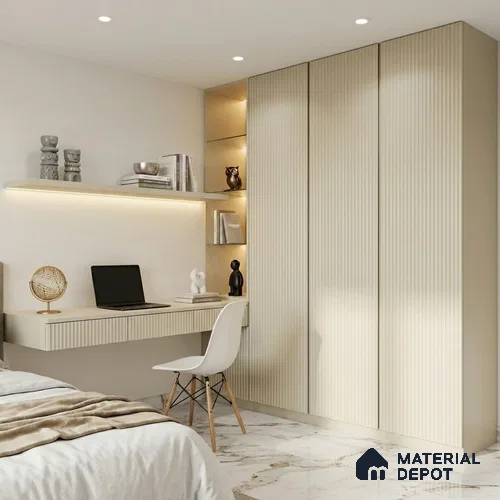 Fluted Solid Color Look LM 01354 Mysore Ivory 8 ft x 4 ft Texture Finish Decorative Laminate - 1 mm | Suitable for TV Unit, Wardrobe, Kitchen Cabinets