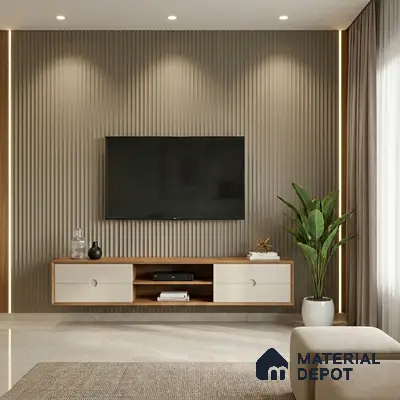 Taupe Beige Fluted Solid Color Look LM 01356 Beige 8 ft x 4 ft Texture Finish Decorative Laminate - 1 mm  | Suitable for TV Unit, Wardrobe, Kitchen Cabinets