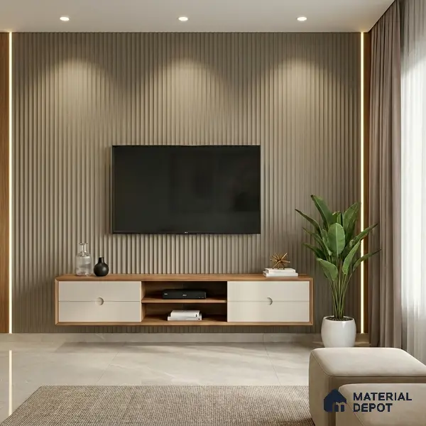 Taupe Beige Fluted Solid Color Look LM 01356 Beige 8 ft x 4 ft Texture Finish Decorative Laminate - 1 mm  | Suitable for TV Unit, Wardrobe, Kitchen Cabinets