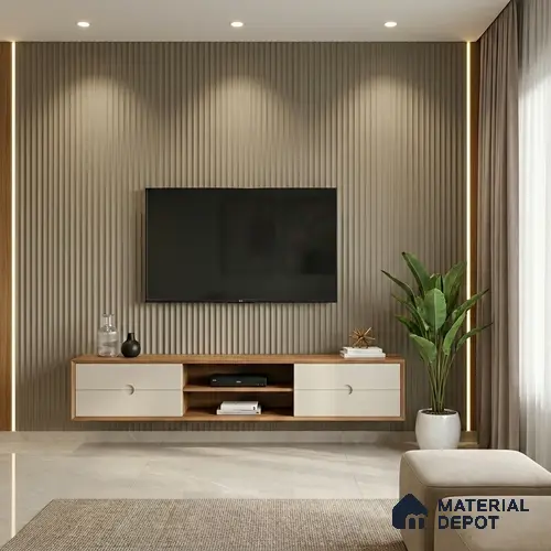 Taupe Beige Fluted Solid Color Look LM 01356 Beige 8 ft x 4 ft Texture Finish Decorative Laminate - 1 mm | Suitable for TV Unit, Wardrobe, Kitchen Cabinets