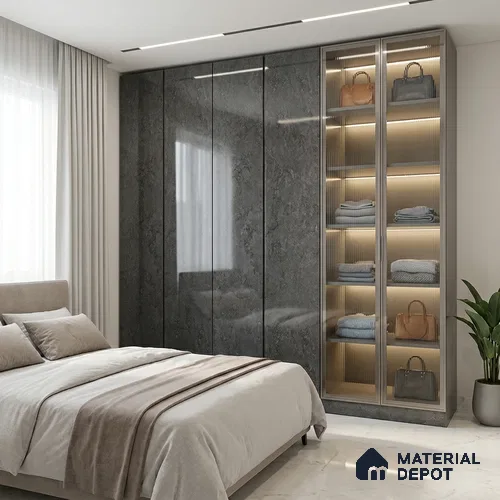 Stone Look LM 01371 Zenith Dark 8 ft x 4 ft High Gloss Finish Decorative Laminate - 1 mm  | Suitable for TV Unit, Wardrobe, Kitchen Cabinets