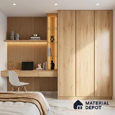 Wooden Look LM 01378 Ivory Glow 8 ft x 4 ft Texture Finish Decorative Laminate - 1 mm  | Suitable for TV Unit, Wardrobe, Kitchen Cabinets