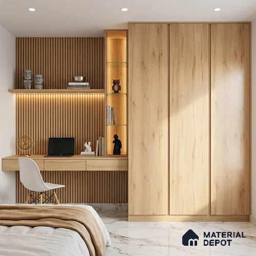 Wooden Look LM 01378 Ivory Glow 8 ft x 4 ft Texture Finish Decorative Laminate - 1 mm | Suitable for TV Unit, Wardrobe, Kitchen Cabinets