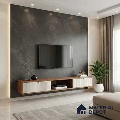 LM 01384 Iceland Dark Grey 8 ft x 4 ft Texture Finish Decorative Laminate - 1 mm  | Suitable for TV Unit, Wardrobe, Kitchen Cabinets