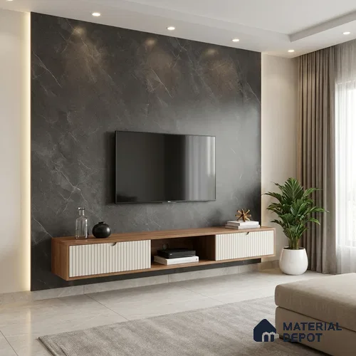 LM 01384 Iceland Dark Grey 8 ft x 4 ft Texture Finish Decorative Laminate - 1 mm  | Suitable for TV Unit, Wardrobe, Kitchen Cabinets