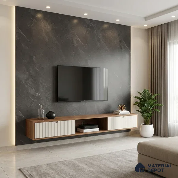 LM 01384 Iceland Dark Grey 8 ft x 4 ft Texture Finish Decorative Laminate - 1 mm  | Suitable for TV Unit, Wardrobe, Kitchen Cabinets