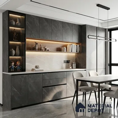 LM 01384 Iceland Dark Grey 8 ft x 4 ft Texture Finish Decorative Laminate - 1 mm  | Suitable for TV Unit, Wardrobe, Kitchen Cabinets