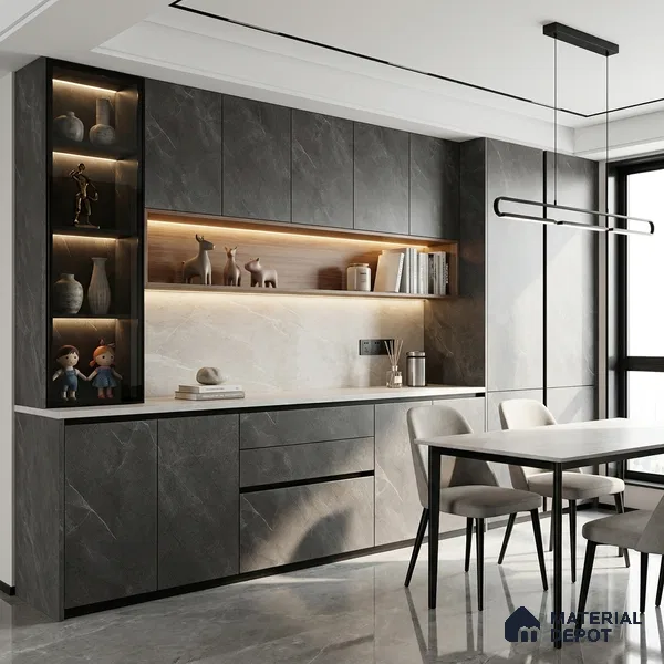 LM 01384 Iceland Dark Grey 8 ft x 4 ft Texture Finish Decorative Laminate - 1 mm  | Suitable for TV Unit, Wardrobe, Kitchen Cabinets