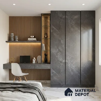 LM 01384 Iceland Dark Grey 8 ft x 4 ft Texture Finish Decorative Laminate - 1 mm  | Suitable for TV Unit, Wardrobe, Kitchen Cabinets