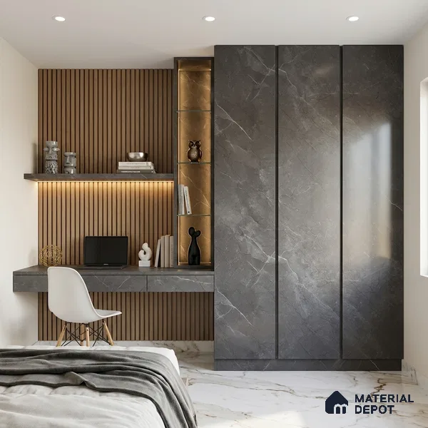 LM 01384 Iceland Dark Grey 8 ft x 4 ft Texture Finish Decorative Laminate - 1 mm  | Suitable for TV Unit, Wardrobe, Kitchen Cabinets