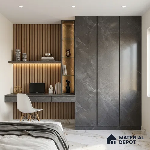 LM 01384 Iceland Dark Grey 8 ft x 4 ft Texture Finish Decorative Laminate - 1 mm | Suitable for TV Unit, Wardrobe, Kitchen Cabinets
