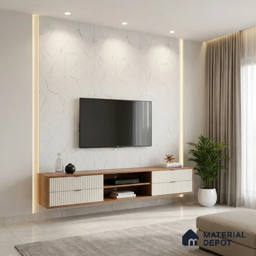 Marble Fluted Look LM 01395 Cloud Canvas 8 ft x 4 ft Texture Finish Decorative Laminate - 1 mm | Suitable for TV Unit, Wardrobe, Kitchen Cabinets