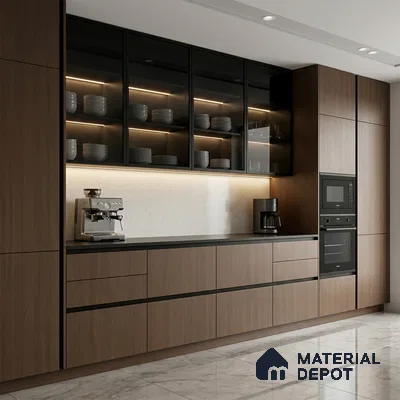 Wooden Fluted Look LM 01406 Nordic Walnut 8 ft x 4 ft Texture Finish Decorative Laminate - 1 mm  | Suitable for TV Unit, Wardrobe, Kitchen Cabinets