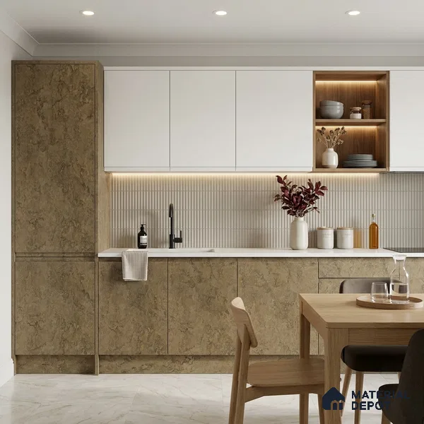 Stone Look LM 01421 Austin Walnut 8 ft x 4 ft Texture Finish Decorative Laminate - 1 mm  | Suitable for TV Unit, Wardrobe, Kitchen Cabinets